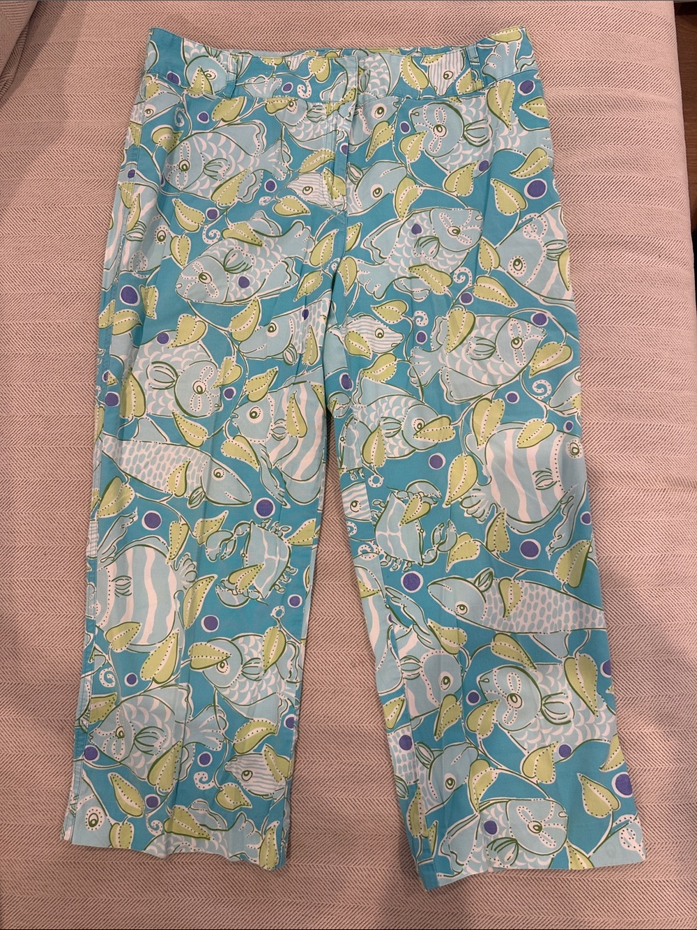 Lilly Pulitzer Turquoise and Lime Leaf Print Pants